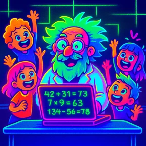 Un professeur fait des calculs sur son ordinateur avec ses élèves derrière