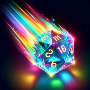 Un dé lancer qui tombe avec plein de couleur.