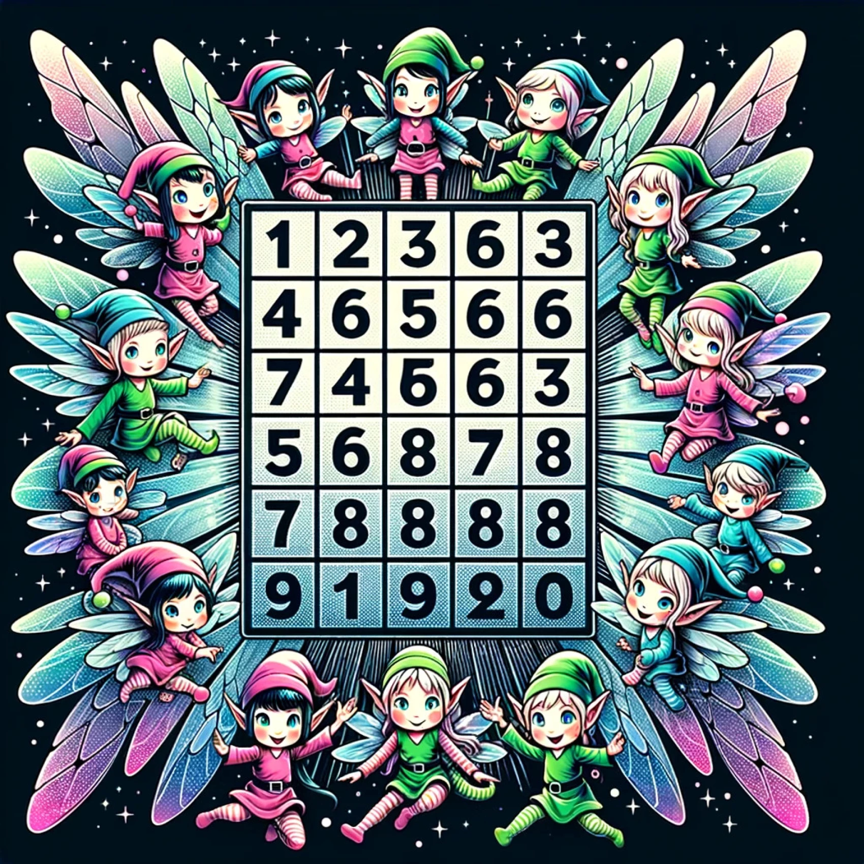 Une grille de Sudoku entourée par des lutin.