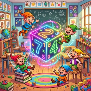 Jeu de calcul mental en 3D avec cube rotatif, additions et soustractions