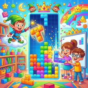 Jeu Tetrad avec des blocs géométriques à déplacer et assembler dans une grille