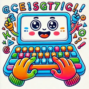 Un enfant fait une dictée de nombres sur un clavier d'ordinateur.