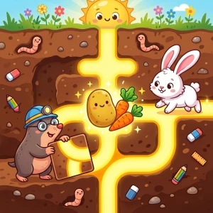 Jeu Taupe et Lapin avec des tunnels mobiles à déplacer pour atteindre la nourriture