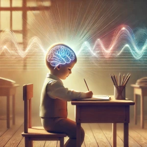 un enfant travaille à son bureau en état alpha, en état de relaxation