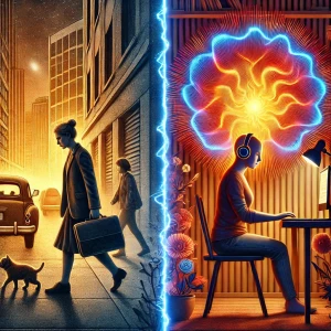 une femme par au travail dans le stress et un homme en état alpha travaille concentré