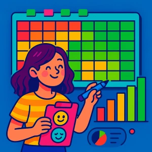 Une professeur évalue son bien être mental et physique sur une grille d'évaluation