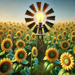 une ampoule dans un champs de tournesols