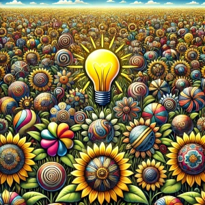 Une ampoule dans un champs de tournesol