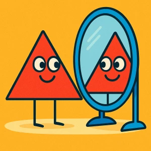 Un triangle regarde sa forme symétrique dans un miroir.